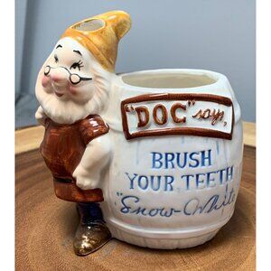 Vintage Walt Disney Productions Doc Toothbrush Holder Snow White Dwarf Ceramic B